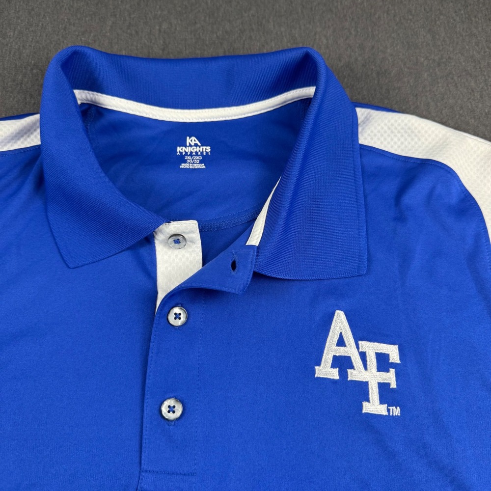 Knights Apparel Air Force Polo Shirt Mens 2XL Blue White Mesh Performance AF